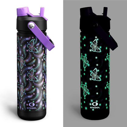 ENCOOL Insulated Water Bottle with Straw Stainless Steel Water Bottle, Leak-Proof, BPA-Free, Double Wall Vacuum Keeps Cold for 24 Hours for Sports, Travel, School (26 oz, Cotton Candy) - Colors B
