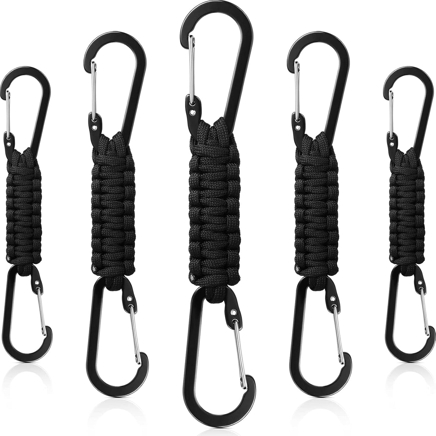 Ferraycle 5 Pcs Paracord Keychain Carabiner Clip Braided Lanyard Water Bottle Clips Tactical Keychain Backpack Accessories