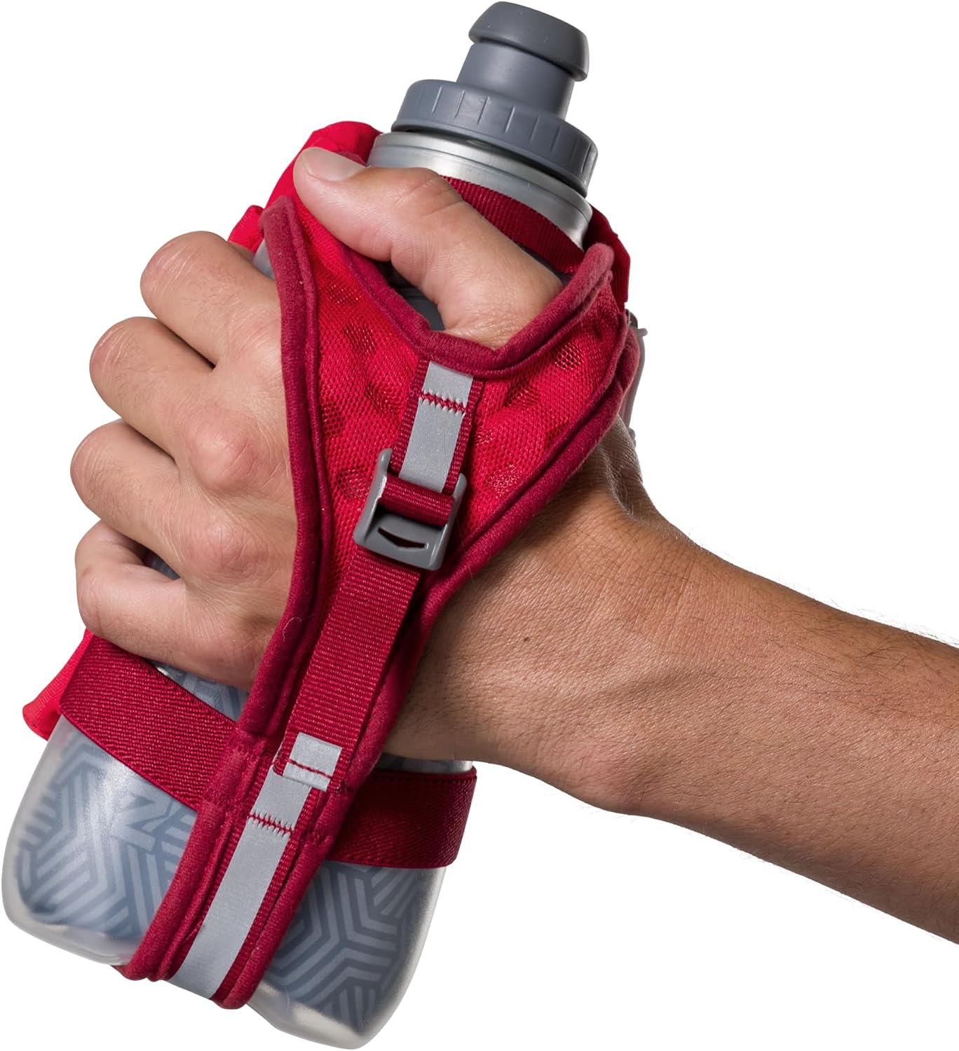 Nathan SpeedDraw 2 Insulated Handheld Running Water Bottle Flask 18oz – Double-Wall Insulation, Ergonomic Grip, Blast Valve Cap, Phone & Key Storage Pockets, Reflective Design