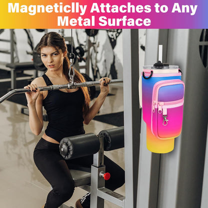 Magnetic Water Bottle Carrier Bag Compatible with Stanley/Meoky 40 oz Tumbler with Handle,Water Bottle Holder Pouch with Adjustable Shoulder Strap & Phone Pocket Fits for Stanley Cup Accessories
