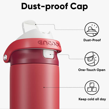 ENCOOL Leakproof Insulated Water Bottle with Straw Dual-Sip Water Bottle Bag-Safe Design for Work, Commute & Gym – Keeps Drinks Cold All Day, 24 oz, Lemonade Pink - Colors B