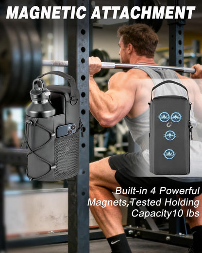 Magnetic Gym Bag for Men - Water Bottle Carrier Holder Bag with Shoulder Strap, 4 Built-in Magnets Gym Gifts for Men