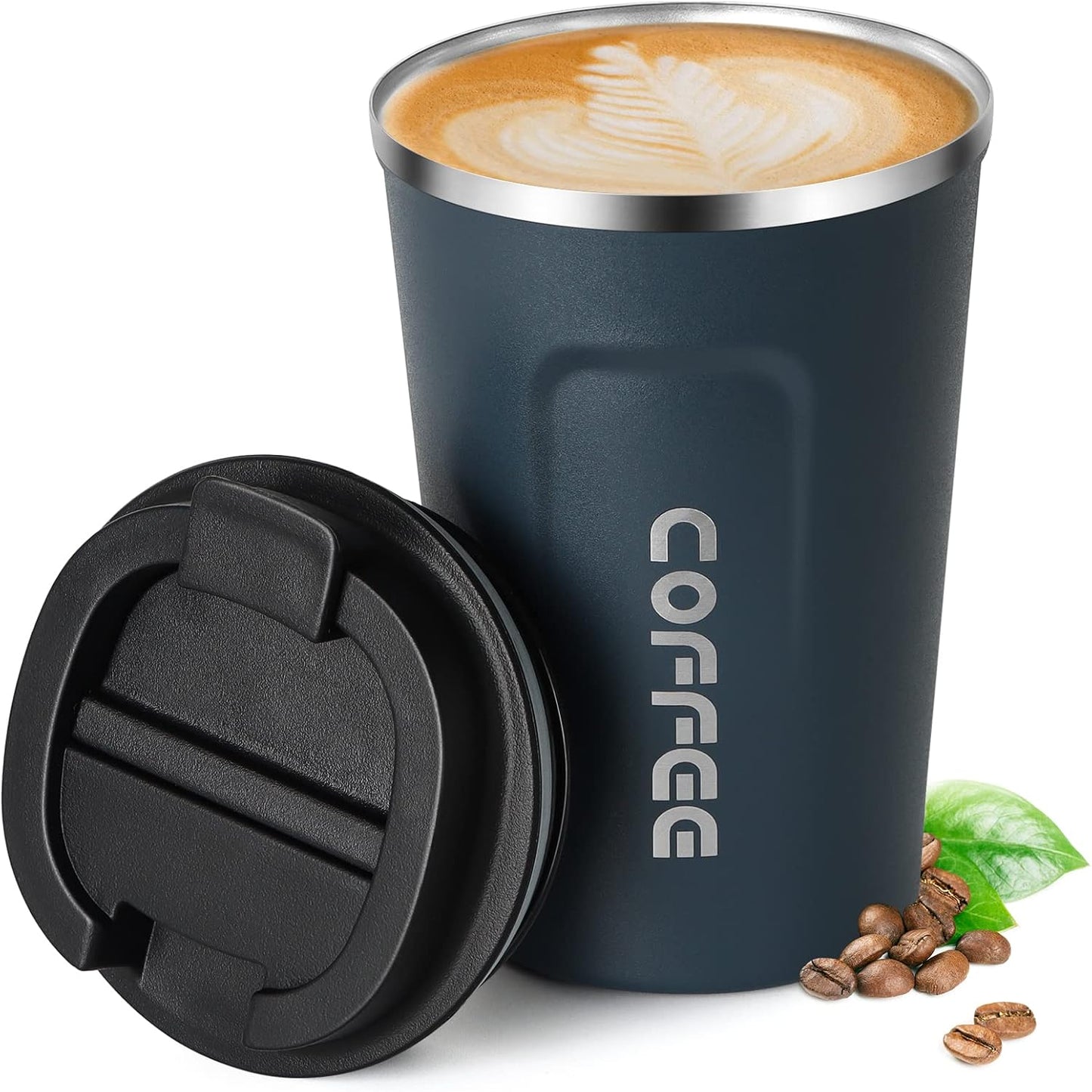 17oz (510ml) Vacuum Insulated Coffee Travel Mug, Leak proof Double Wall Stainless Steel Reusable Cup with Lid, Thermal Tumbler for Hot and Cold Drinks, Matte Texture White