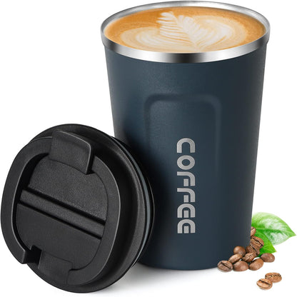 17oz (510ml) Vacuum Insulated Coffee Travel Mug, Leak proof Double Wall Stainless Steel Reusable Cup with Lid, Thermal Tumbler for Hot and Cold Drinks, Matte Texture White