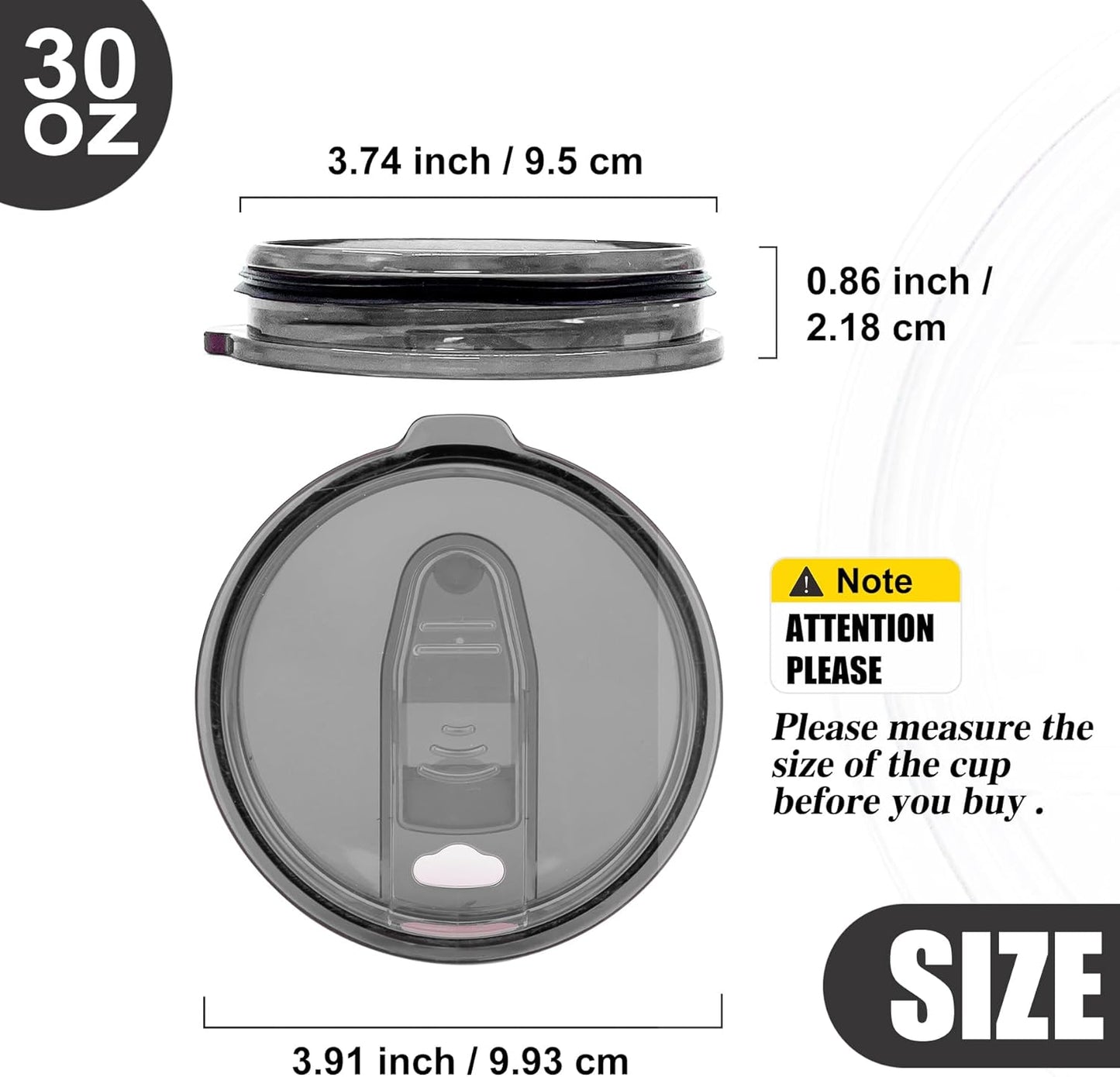 2 Replacement Lids for Stainless Steel Tumbler Travel Cup - Fits OF Inner diameter 3.7 to 3.74 INCH Yeti Rambler and others (Transparent) (30 OZ)
