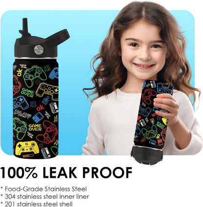 Strawberry Gifts for Kids - 16oz Pink Kids Water Bottle with Straw Lid, Stainless Steel Insulated Water Bottle, Leakproof, BPA-Free, for Girls, School, Strawberry Lover Children Birthday Gift Cup(1pc)