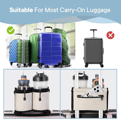 Extra Luggage Cup Holder Free Hand Drink Caddy for Suitcases to Travel and Business Trip,Travel Must Haves Men Women,Holds Two Coffee Cups,Passport,Flight Attendant Essential Organizer-Apricot