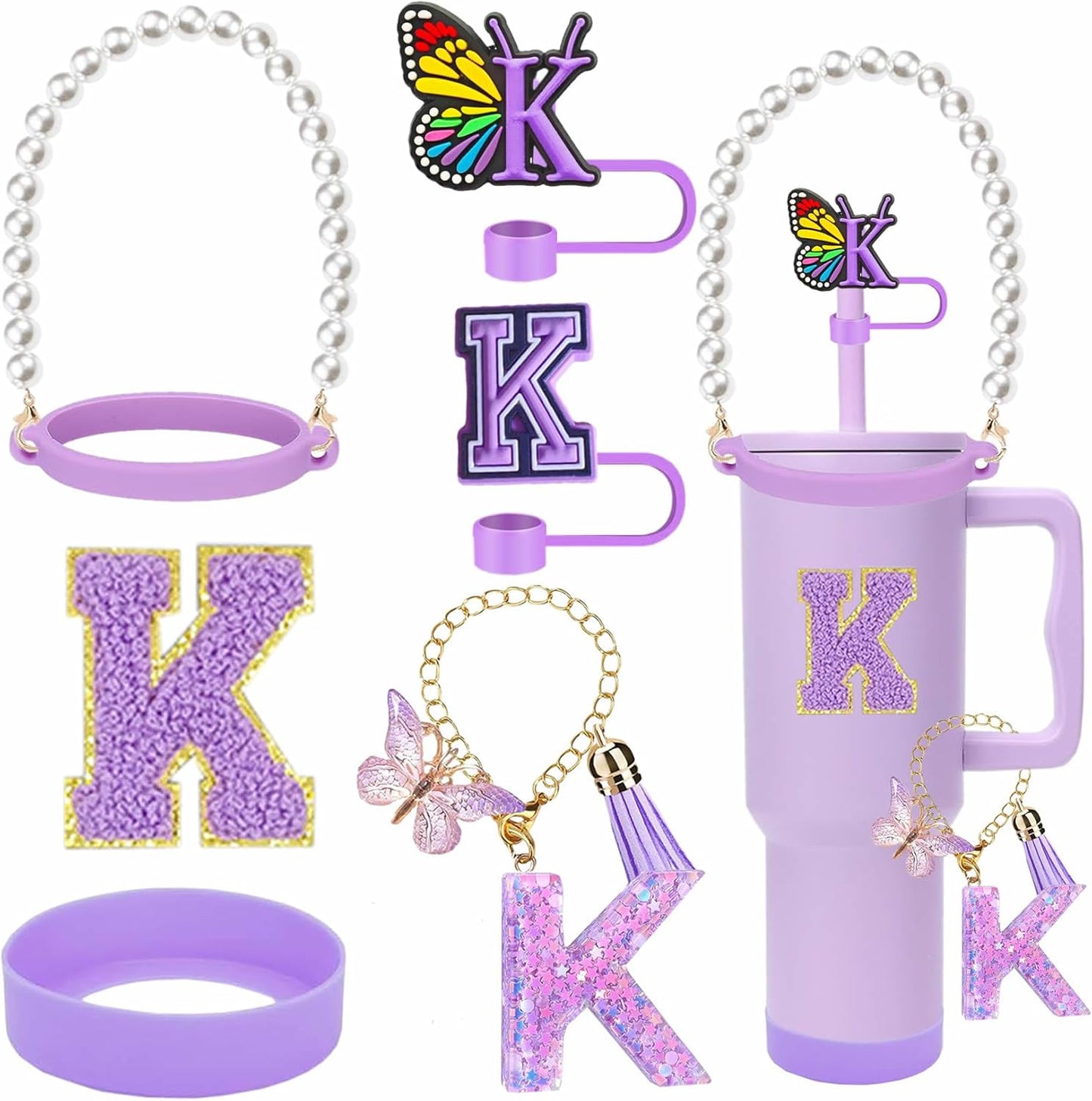 7pcs Cup Accessories for Stanley 30/40oz Tumbler, Handle Strap, Straw Cover, Silicone Boot, Letter Charm Stickers