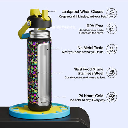 ENCOOL Insulated Water Bottle with Straw Stainless Steel Water Bottle, Leak-Proof, BPA-Free, Double Wall Vacuum Keeps Cold for 24 Hours for Sports, Travel, School (26 oz, Cotton Candy) - Colors A