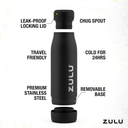 ZULU Ace Vacuum Insulated Stainless Steel Water Bottle with Chug Spout, Leak-Proof Locking Lid and Removable Base for School, Backpack, Sports, Gym, Travel