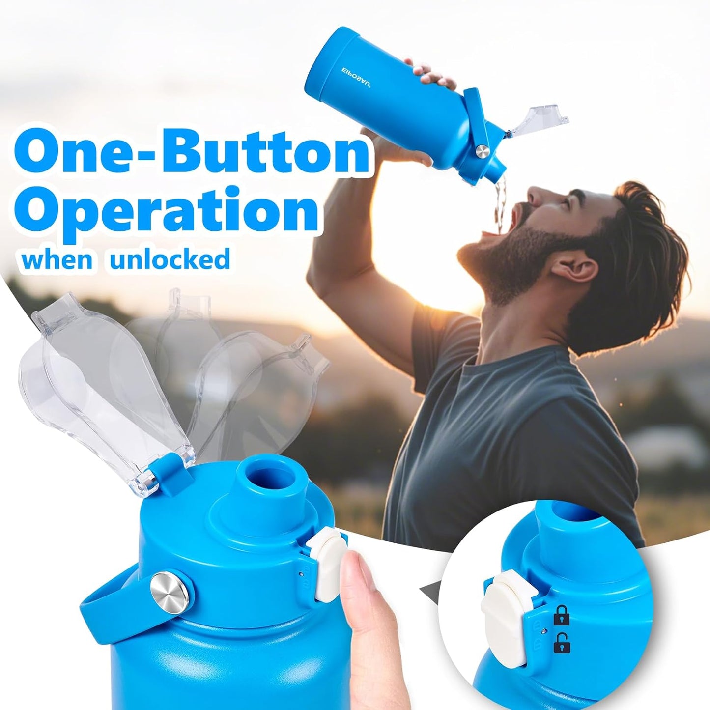 Insulated Water Bottle with Lid & Boot & Stickers, 24 oz Stainless Steel Sweat Free Bottle Keep Cold 24H, BPA-Free Sports Wide Mouth Water Bottle, BlueBlack