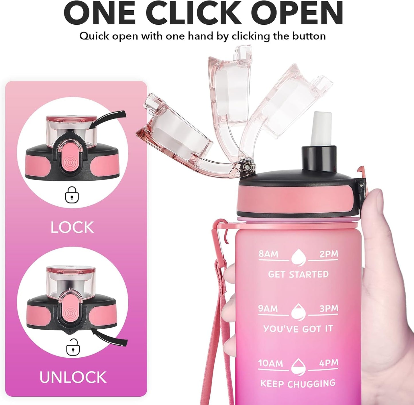 Enerbone Water Bottle, Leakproof BPA & Toxic Free, Motivational Water Bottle with Times to Drink and Straw, Fitness Sports Water Bottle with Strap for Office, Gym, Outdoor Sports