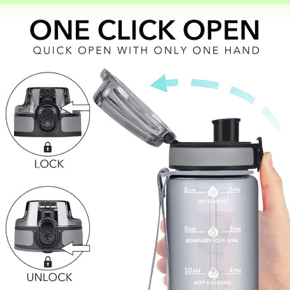 32oz Water Bottle with Time Marker, Motivational Drinking Bottle with Strap, BPA-Free Leak-Proof, Encouraging Water Bottle Time to Drink Water for Gym School Office Travel