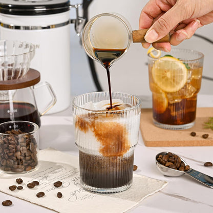 13oz Iced Coffee Cups,2Pcs Glass Cups with Lids and Straws Drinking Glasses,Clear Ribbed Glassware,Reusable Tumbler Glass to Go Cup for Matcha, Iced Tea,Juice