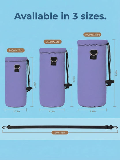 RICHEN Neoprene Water Bottle Carrier Bag with Adjustable Shoulder Strap,Insulated Water Bottle Cover for Stainless Steel/Glass/Plastic Bottles