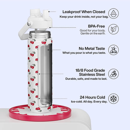 ENCOOL Insulated Water Bottle with Straw Stainless Steel Water Bottle, Leak-Proof, BPA-Free, Double Wall Vacuum Keeps Cold for 24 Hours for Sports, Travel, School (26 oz, Cotton Candy) - Colors A