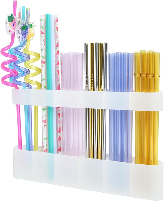 Straw Holder for Cabinet Door, Silicone Straw Organizer for Cabinet Door, Kitchen Cabinet Organizer Reusable Straws Dispenser for Home Kitchen Accessories (White)