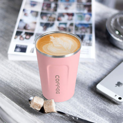 17oz (510ml) Vacuum Insulated Coffee Travel Mug, Leak proof Double Wall Stainless Steel Reusable Cup with Lid, Thermal Tumbler for Hot and Cold Drinks, Matte Texture White