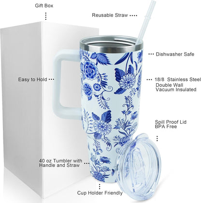 40 oz Tumbler with Handle and Straw Lid Leak Proof | You're Awesome Inspirational Mother's Day Birthday Gifts for Women Men Coworker Friends | Stainless Steel Cup Dishwasher Safe