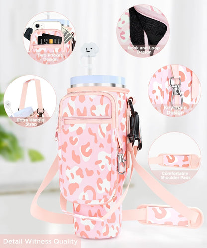 dabria Water Bottle Carrier Bag with Phone Pocket for Stanley 40/30 oz Tumbler Neoprene Water Bottle Holder Pouch with Adjustable Strap Bollus with Straw Cover for Stanley Cup Accessories