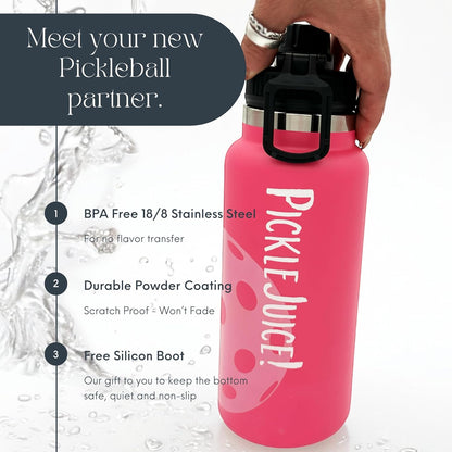 Maui Pickleball Co.™ Pickleball Water Bottle 32oz Insulated Stainless Steel Water Bottle PickleBall Accessories Pickleball Gifts Sip/Swig Lid with Carry Handle