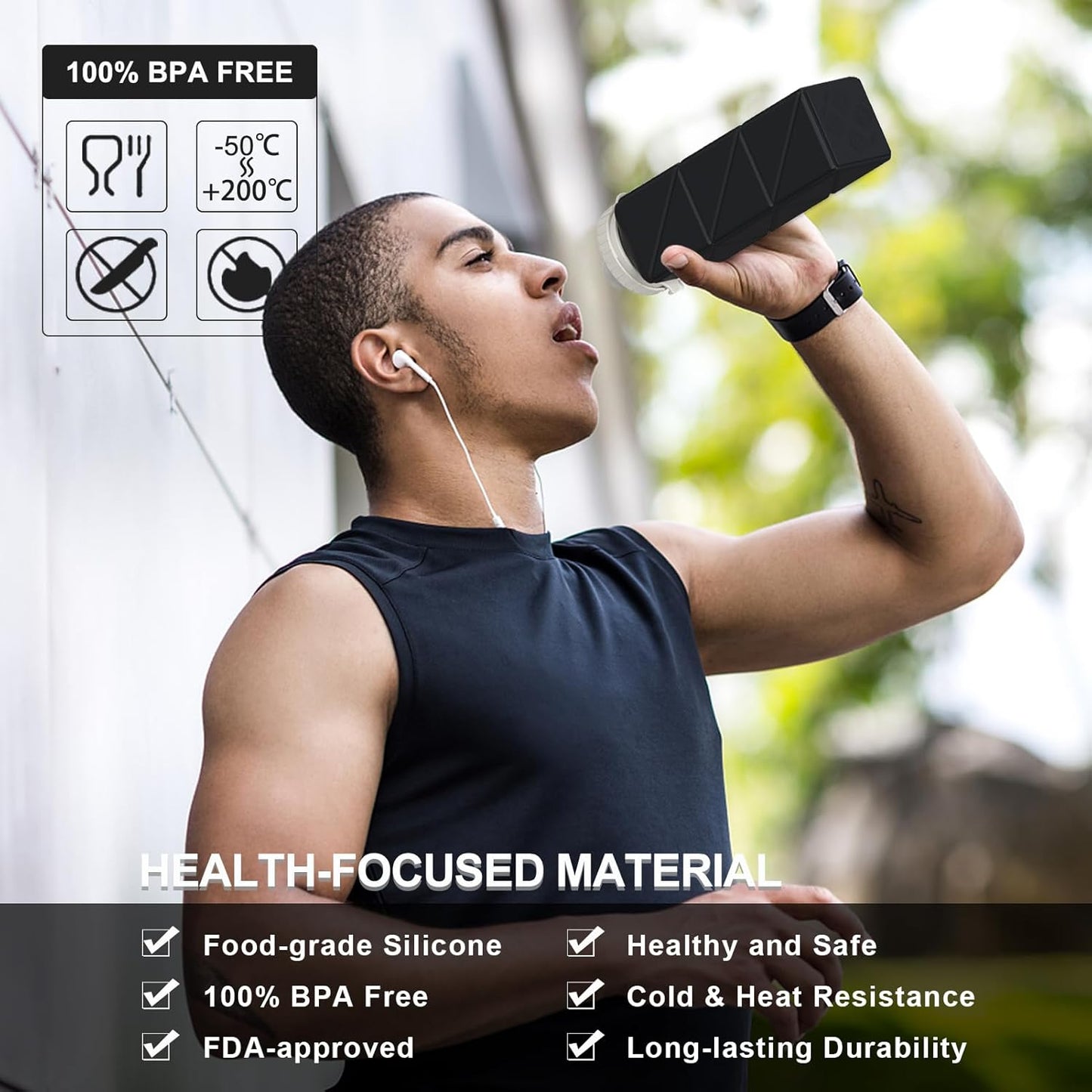 BEAUTAIL Collapsible Water Bottles 20.6oz, Silicone Foldable Portable Travel Water Bottle, Lightweight Reusable Leakproof for Traveling Camping Hiking Cycling Yoga Sports Outdoor