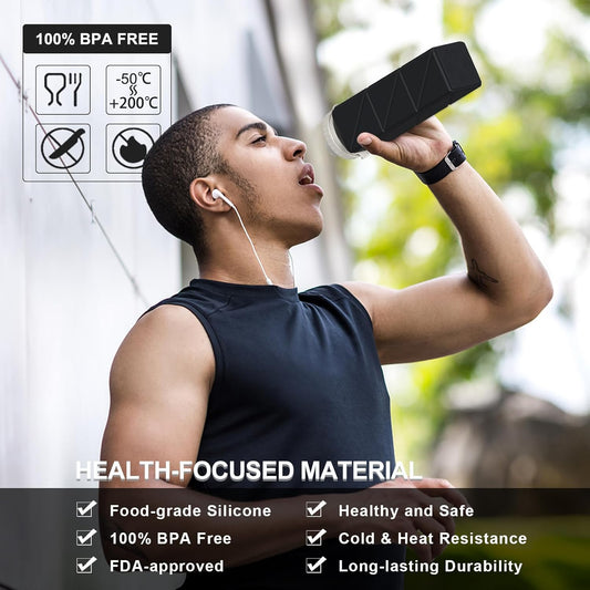 BEAUTAIL Collapsible Water Bottles 20.6oz, Silicone Foldable Portable Travel Water Bottle, Lightweight Reusable Leakproof for Traveling Camping Hiking Cycling Yoga Sports Outdoor