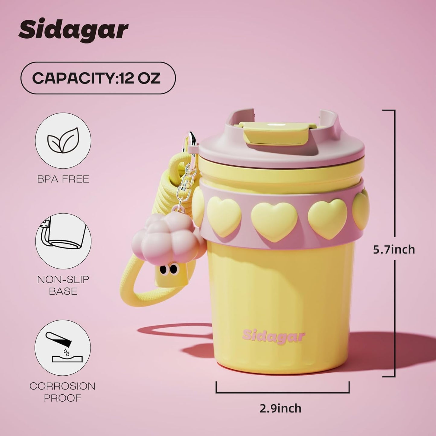 SDGA+ 12 oz Travel Coffee Mug Spill Proof Leak Proof, Stainless Steel Thermal Coffee Cup with Lid, Resuable Cup for Hot and Cold, Portable Tumbler for Women, Light Pink