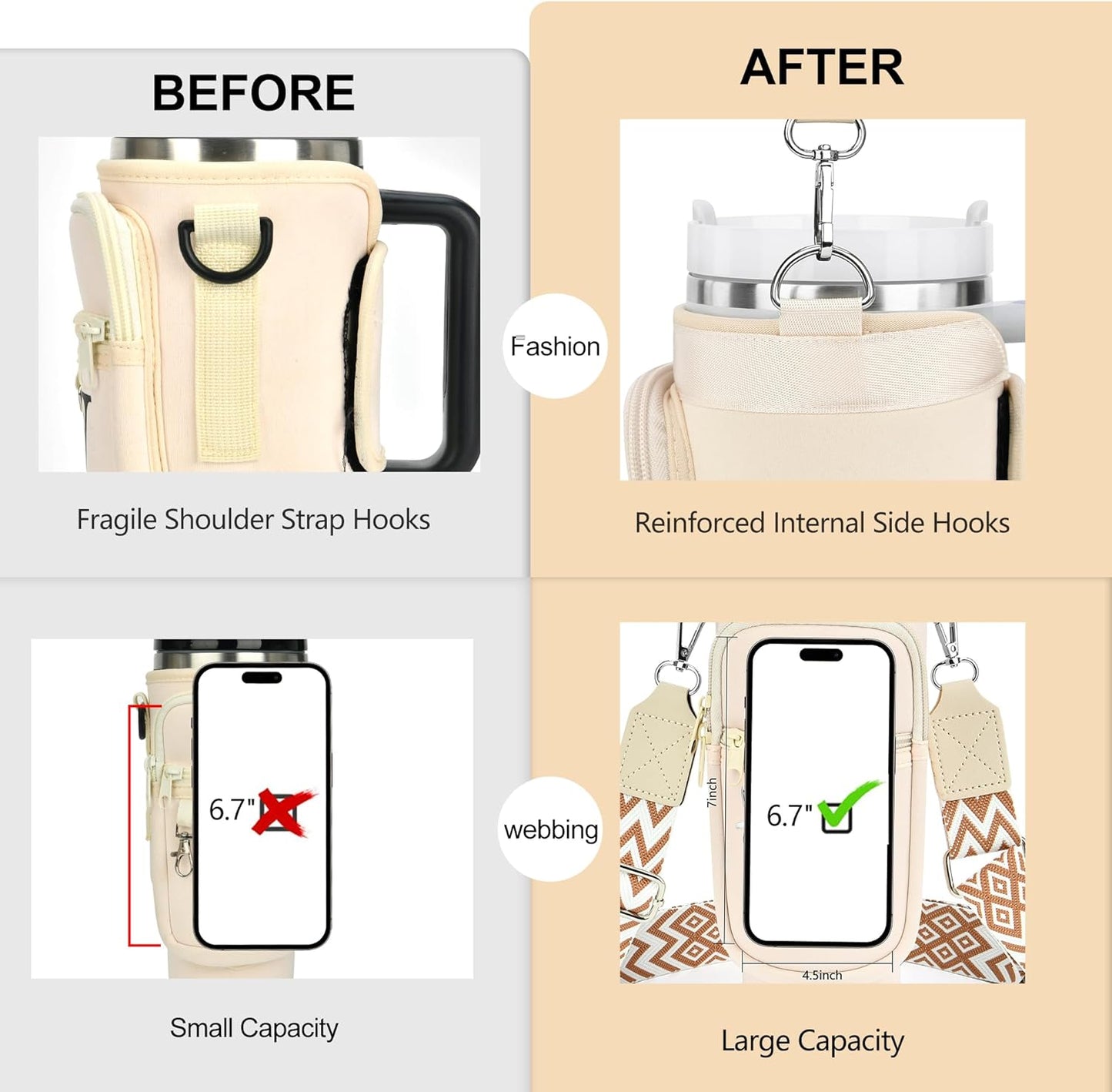 LOKASS Personalized Water Bottle Holder with Strap for Stanley Cup Accessories 40 oz, Initial for Stanley Cup Holder Carrier Bag with Phone Pocket, Stylish Tumbler Accessories for Daily Use Hands-Free