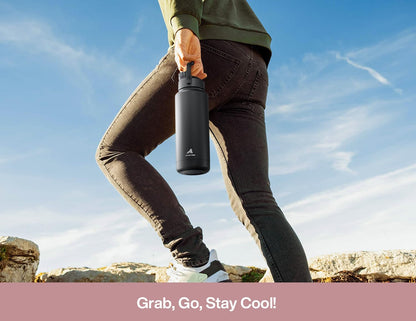 POWCAN 26 oz Insulated Water Bottle with 2-in-1 Straw and Spout Lid, Keep Cold 24H, Leak-Proof, Fits in Car Cup Holder, Stainless Steel Water Bottle for Sports, Travel, and School (Mint)