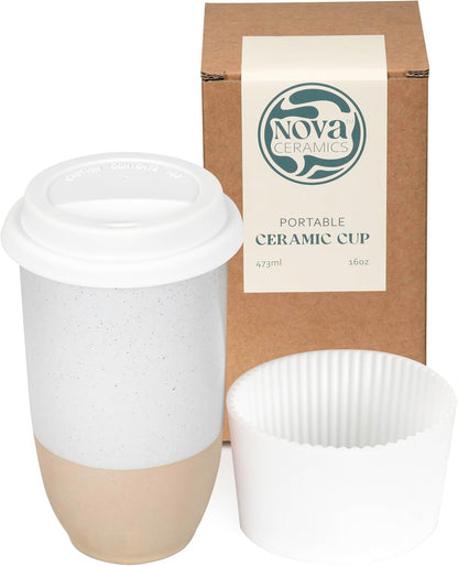 NOVA CERAMICS Coffee Tumbler – Travel Mug - On the Go Coffee Mug – Microwave & Dishwasher Safe Green Coffee Tumbler - Gifts For Women Men Him Her – 16oz – Monsoon