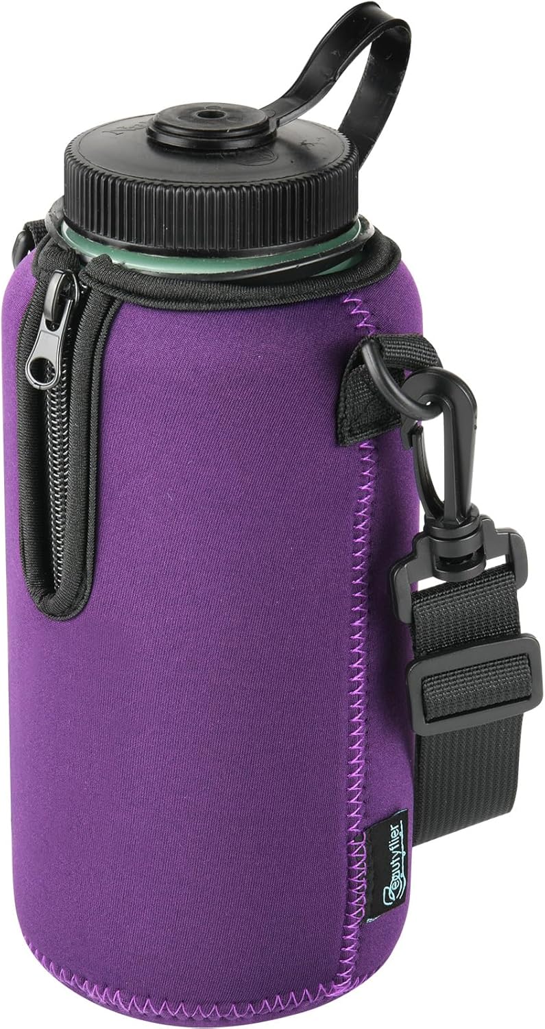 Beautyflier Neoprene Water Bottle Sleeve Insulator Cooler, Compatible with Nalgene Water Bottle 32 OZ, with Adjustable Shoulder Strap for Hydro Flask Wide Mouth Bottle 32oz, etc.