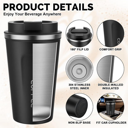 MOMSIV 12oz Travel Mug, Insulated Coffee Cup with Leakproof Lid, Travel Coffee Mug Vacuum Stainless Steel Double Walled Reusable Coffee Cup for Hot and Cold Water Coffee