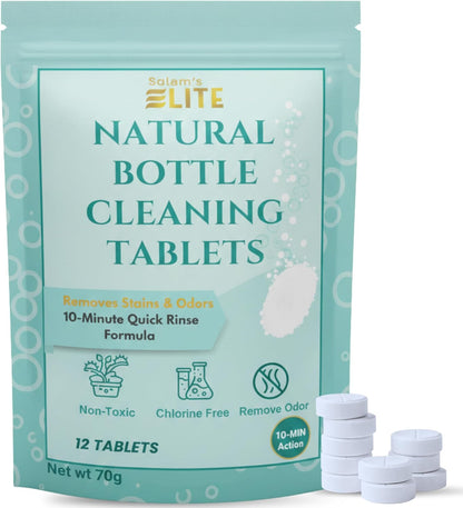 Salem's Elite Brand 12 Effervescent Water Bottle Cleaning Tablets | Tumbler Cleaning Tablets | Deodorizes & Removes Stains on Stainless Steel, Tumblers, Baby & Sports bottles