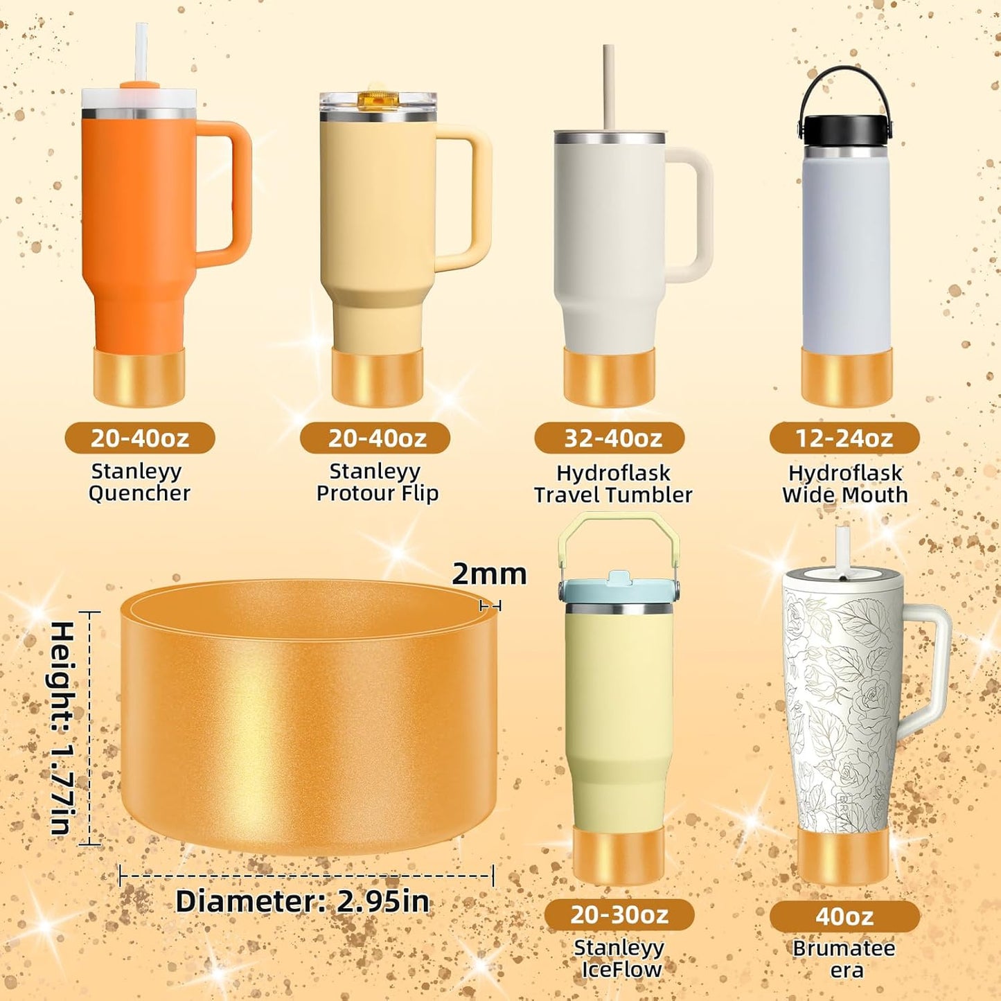 Glossy Gradient Silicone Boot, Compatible with Stanley H2.0 20-40oz & IceFlow 20-30oz, Chameleon Metallic Shimmer Cup Sleeve Protector for Hydroflask and Bottle Bottom with 2.8-3in