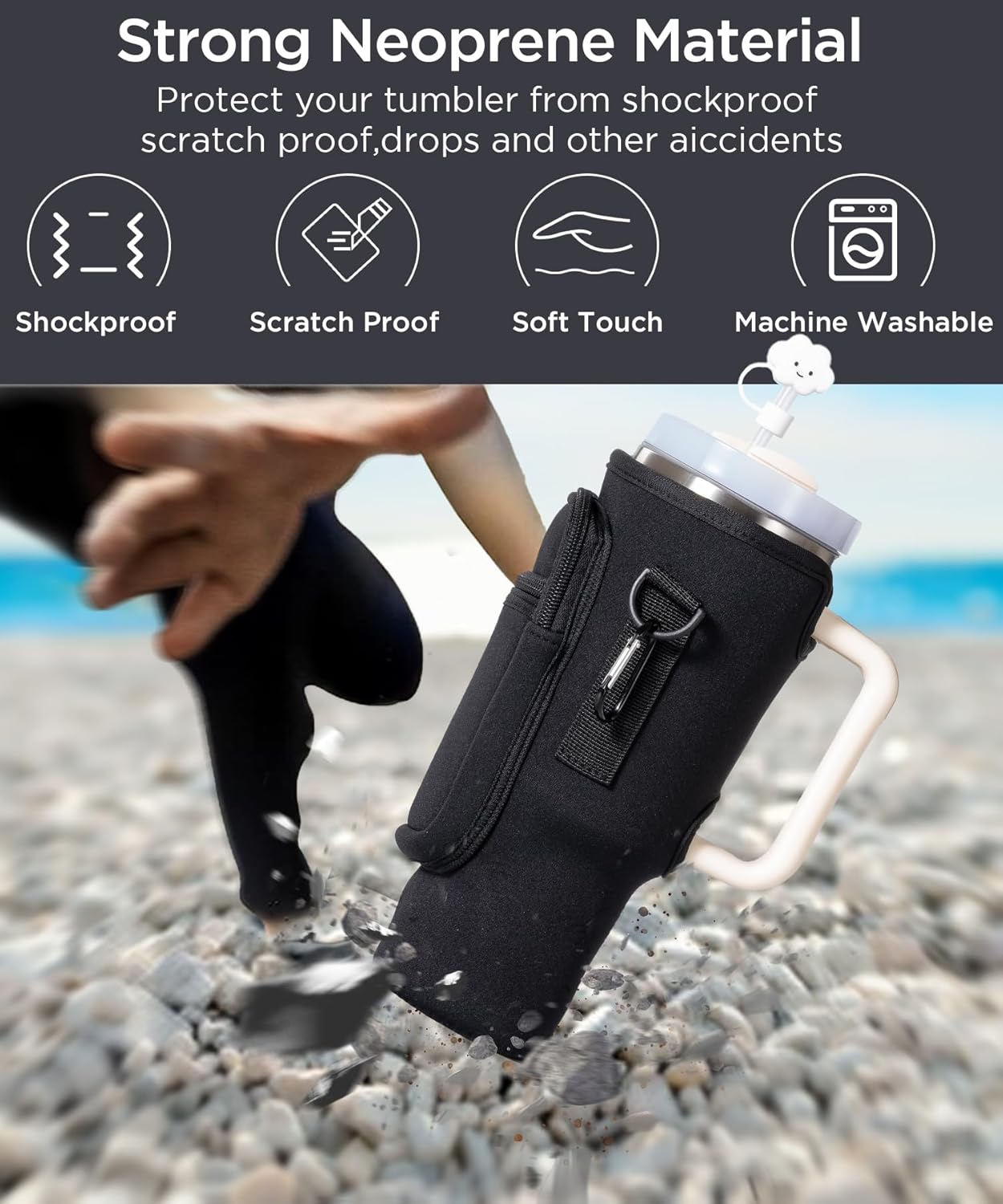 dabria Water Bottle Carrier Bag with Phone Pocket for Stanley 40/30 oz Tumbler Neoprene Water Bottle Holder Pouch with Adjustable Strap Bollus with Straw Cover for Stanley Cup Accessories