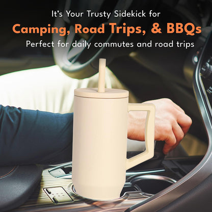 Elemental 32 oz 100% Leak Proof Tumbler with Handle & Straw - Stainless Steel Double Wall Insulated Tumbler for Hot and Cold Beverages - Travel Coffee Mug with Sip & Straw Lid - White - Colors B