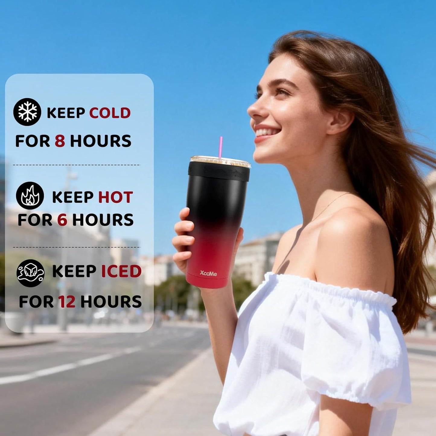 Universal Iced Coffee Sleeve,32oz Double Wall Stainless Steel Insulator Fits 16-32oz Starbucks/Dunkin/McDonalds Cups,Reusable Iced Coffee Cup Holder,Leak-Proof Tumbler for Hot,Cold Drink