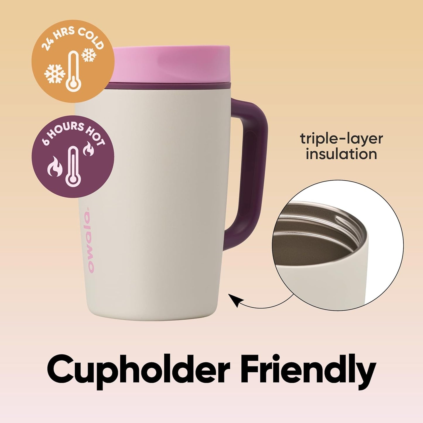 Owala SmoothSip Slider Insulated Stainless Steel Coffee Tumbler, Reusable Iced Coffee Cup, Hot Coffee Travel Mug, BPA Free 20 oz, Grey/Blue (High Dive)