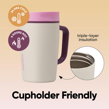 Owala SmoothSip Slider Insulated Stainless Steel Coffee Tumbler, Reusable Iced Coffee Cup, Hot Coffee Travel Mug, BPA Free 20 oz, Grey/Blue (High Dive)