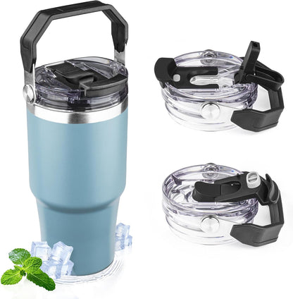 30oz Tumbler with Handle and Flip Straw Lid Double Wall Insulated Travel Coffee Mug Stainless Steel Vacuum Insulated Coffee Tumbler Cup for Hot and Cold Beverages,Leak-proof&BPA-free (30oz,Black)
