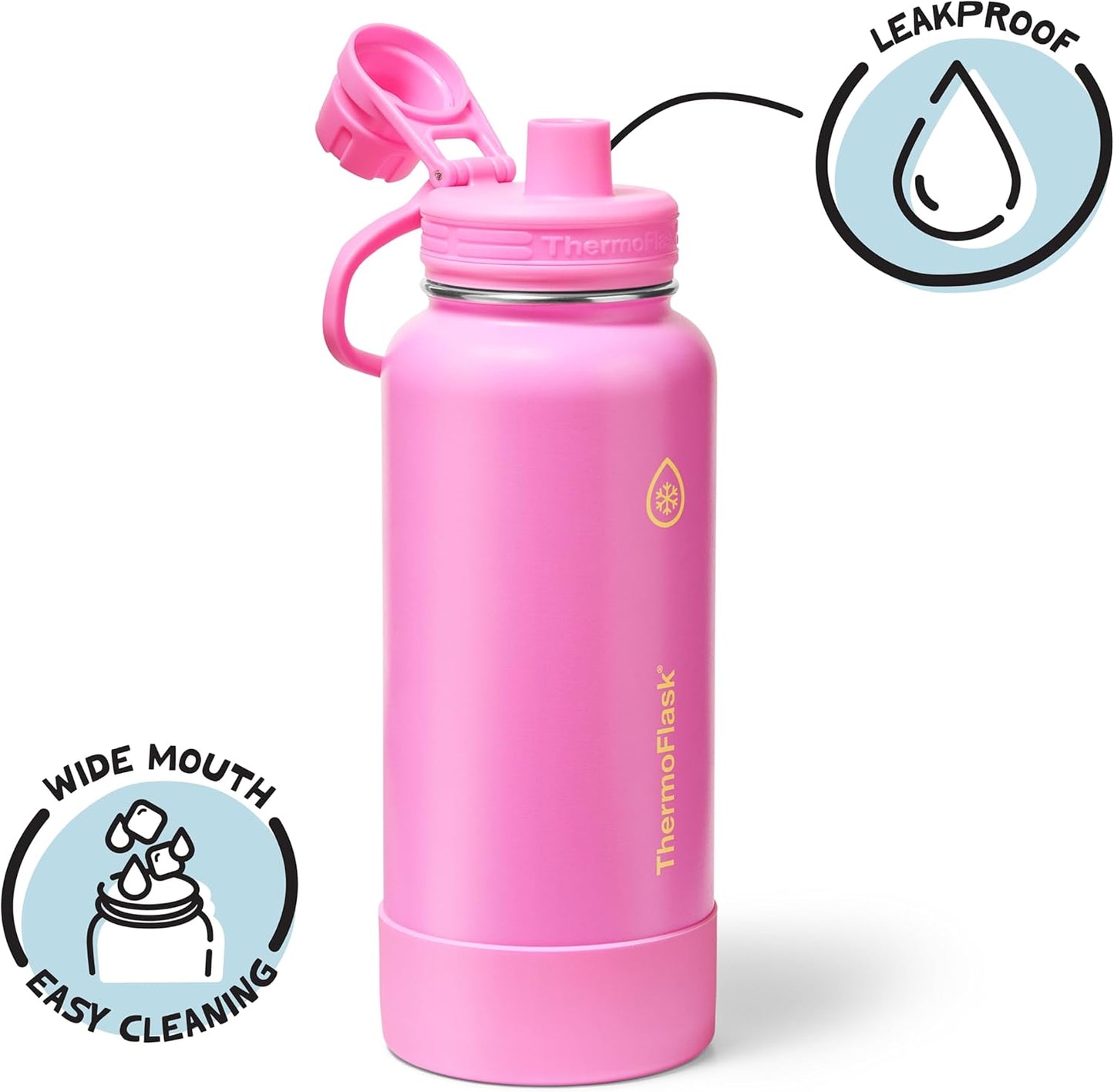 ThermoFlask Insulated Water Bottle with Spout Lid (24 oz, Lemonade Stand) - Leakproof, Stainless Steel Water Bottle for Cold & Hot Drinks, Travel & Daily Hydration