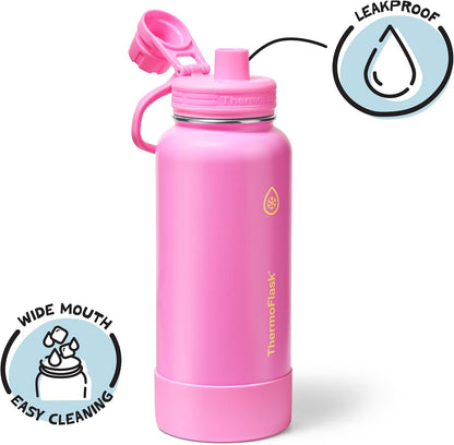 ThermoFlask Insulated Water Bottle with Spout Lid (24 oz, Lemonade Stand) - Leakproof, Stainless Steel Water Bottle for Cold & Hot Drinks, Travel & Daily Hydration