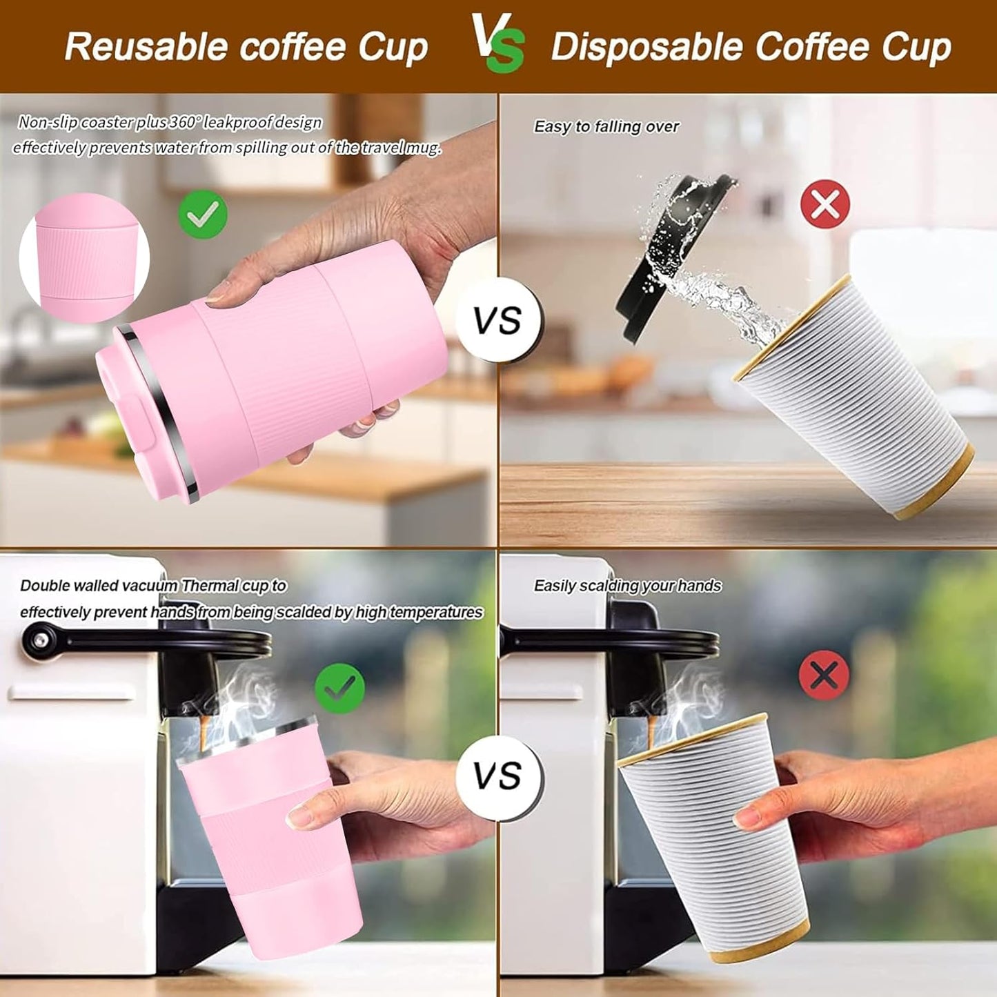 YINBAOGE Insulated Travel Coffee Mug, Spill & Leak Proof, Portable To Go Camping Stainless Steel Coffee Tumbler, Reusable Thermal Coffee Cup with Lid for Hot & Cold Drinks (Black, 12 OZ)