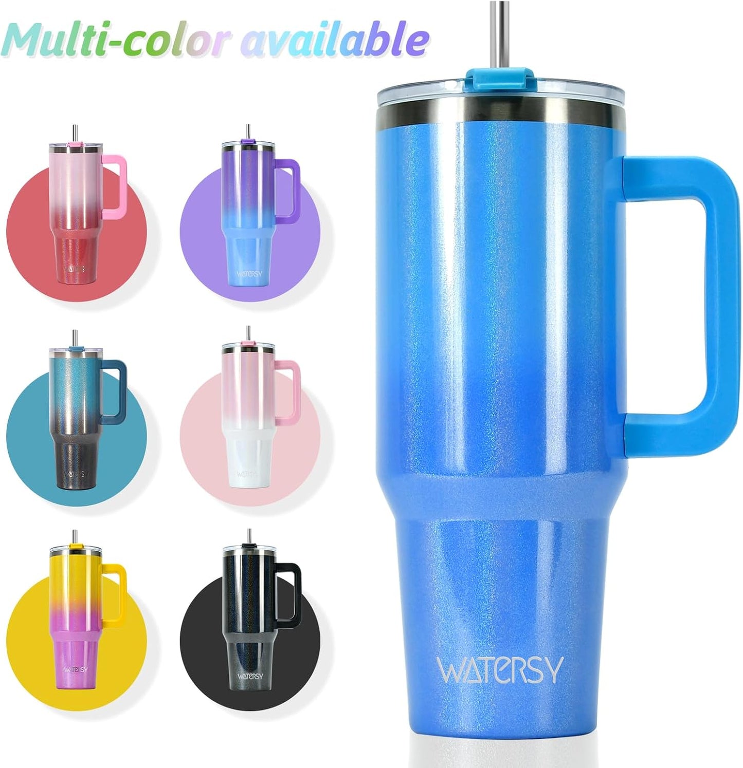 40 oz Tumbler with Handle,Tumbler with Lid and Straw,Double Wall Insulated Cup Stainless Steel Travel Mug(Cold for 34 Hours),Water Bottle for Iced Tea,Coffee,Cold Beverages(Purple)