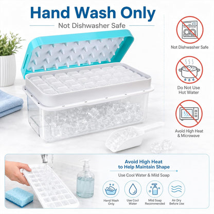 Ice Trays for Freezer with Lid & Bin, Ice Cube Tray Making 64 pcs Ice Cubes, Easy Press to Release Ice, Ice Tray with Storage Bin Chilling Cocktail Whiskey Coffee 2 Trays 1 Ice Bucket & Scoop (Black)