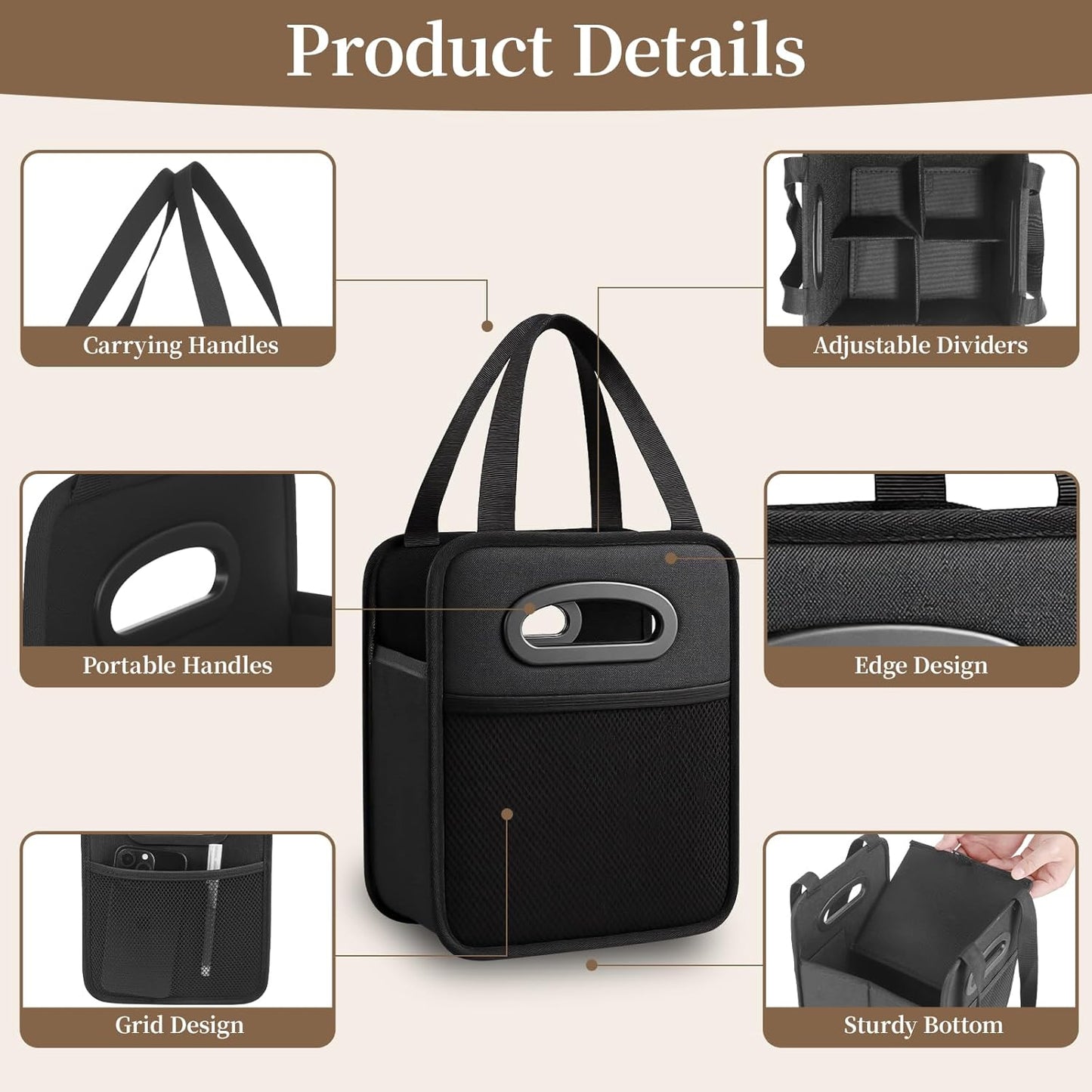 Foyego 4 Cup Drink Carrier with Handle, Reusable Insulated Drink Caddy Drink Holder for Car, Folding Portable Coffee Cup Holder Bag for Travel and Delivery