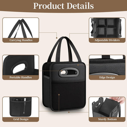 Foyego 4 Cup Drink Carrier with Handle, Reusable Insulated Drink Caddy Drink Holder for Car, Folding Portable Coffee Cup Holder Bag for Travel and Delivery