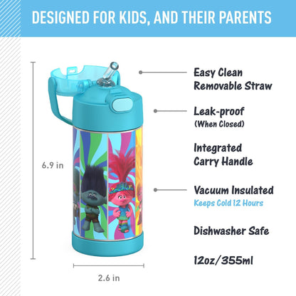 THERMOS FUNTAINER Water Bottle with Straw - 12 Ounce - Kids Stainless Steel Vacuum Insulated Water Bottle with Lid, Bluey - Colors A