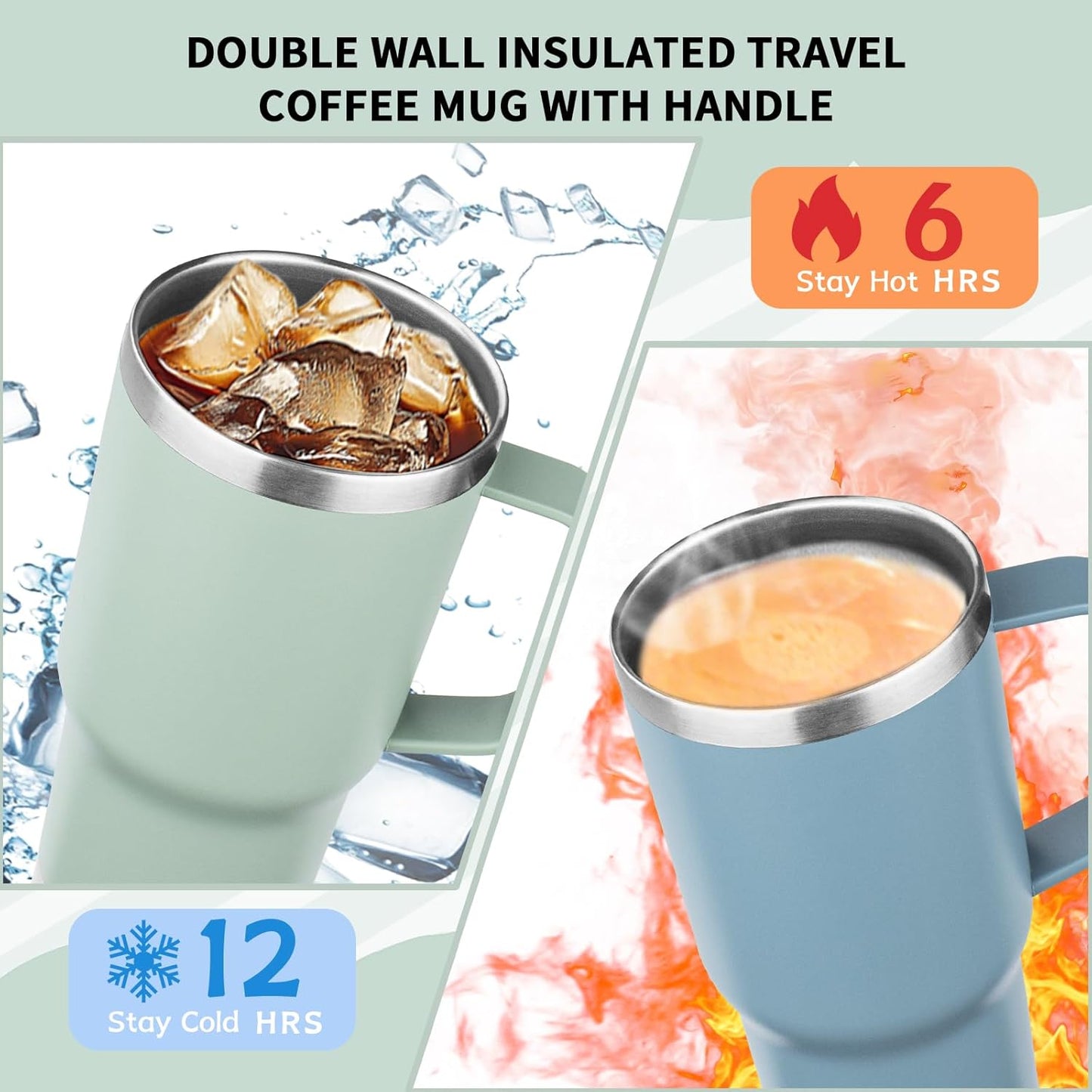 20oz Insulated Tumbler with Handle Stainless Steel Travel Coffee Mug with Lid and Straw Double Wall Vacuum Leak-proof Reusable Thermal Water Cup for Hot and Cold Drinks (Purple,1 Pack)
